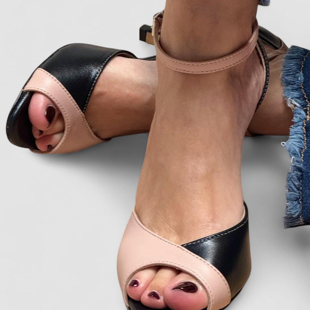 Noirella - Mid-Heel Shoes with Ankle Strap