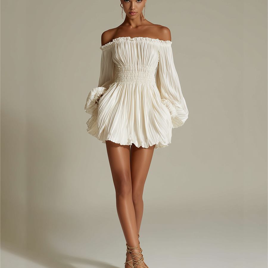 Lily - Ivory Pleated Dress