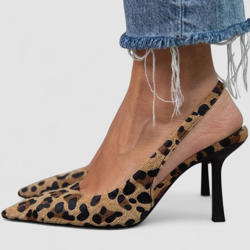 Liorina - Khaki Pumps with Leopard Print and Pointed Toe